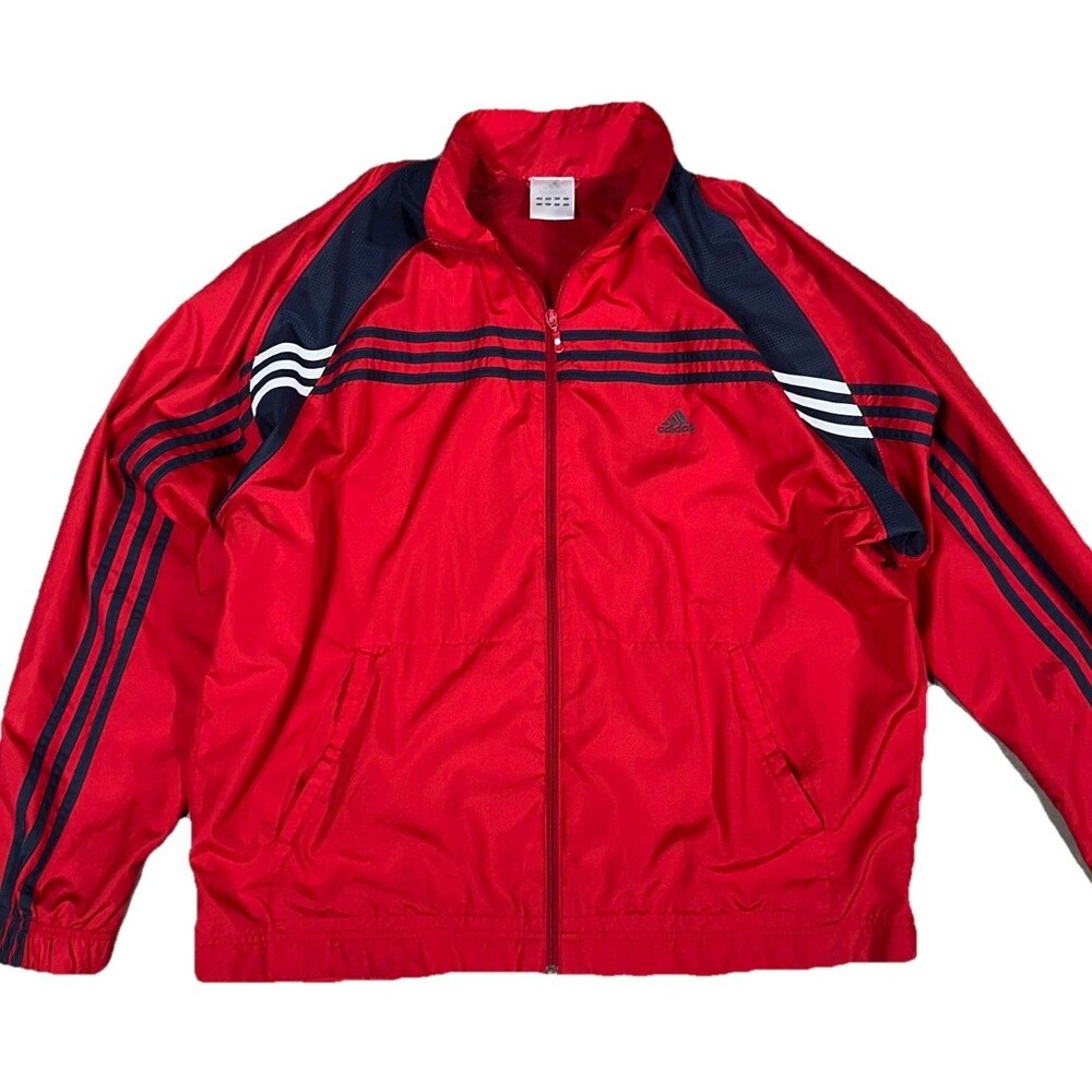 Adidas Climate Proof Red/black Windbreaker Track Jacket Sz 2XL